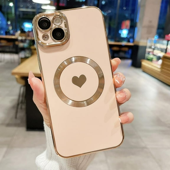 Designed for iPhone 15 Case Compatible with MagSafe Built-in Camera Lens Protector Shockproof Slim Silicone Magnetic Phone Case for iPhone 15 6.1" - Pink