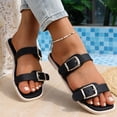 thumbnail image 5 of Domuza Women's Genuine Leather Platform Sandals Cork Footbed Slip-on Sandals Summer Chunky Slides with Double Adjustable Buckle Casual Vacation Shoes Black 8（EU-40）, 5 of 6
