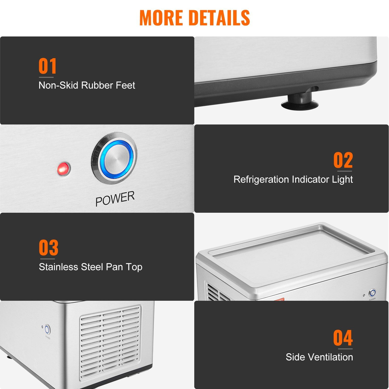 Automatic Rolled Ice Cream Maker with Compressor, 19.3" x 14.9" Stainless Steel Stir-Fry Pan, 2 Scrapers for Ice Cream Rolls and Frozen Desserts