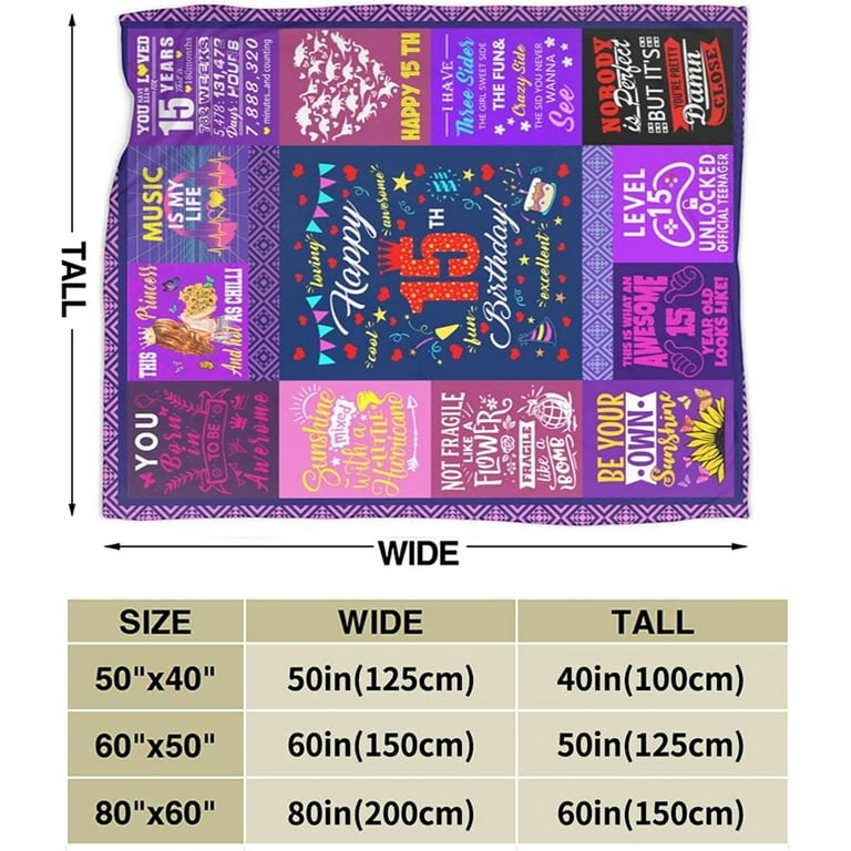 Kazdan 15 Quinceanera Gifts Blanket, 15 Year Old Girl Gift, for 15 Year Old  Girls, 15 Year Old Girl Gifts for Birthday,15th Birthday Gifts for Teen