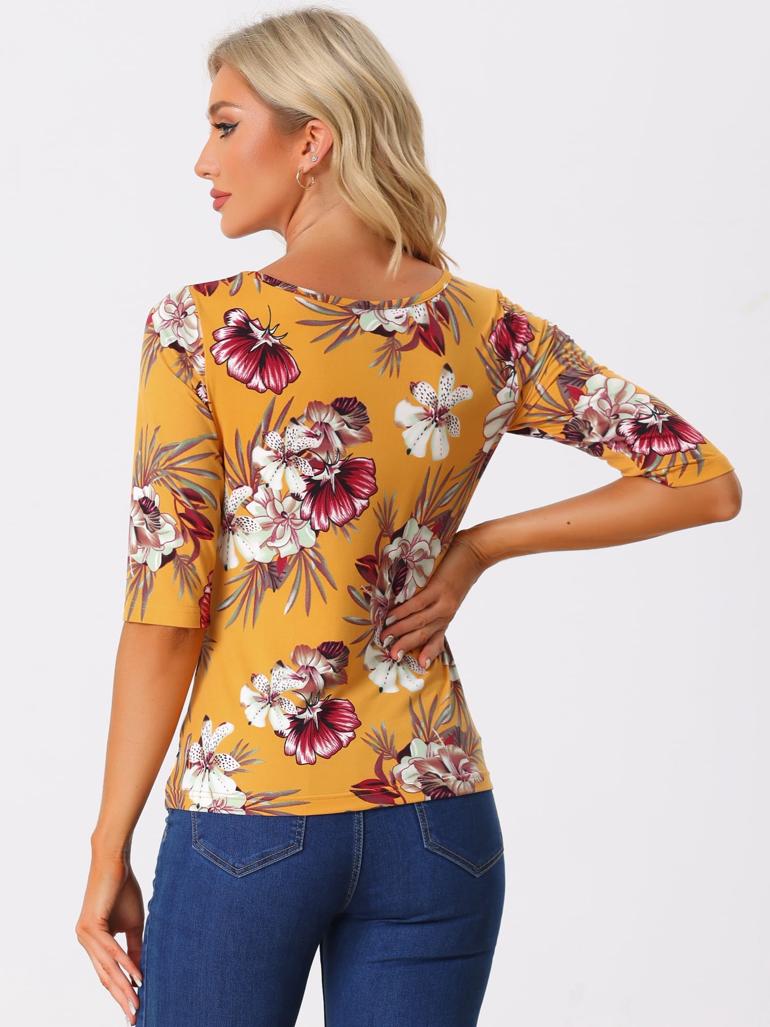 DARING DIVA Women's Halloween Costume 1/2 Sleeve Floral Top S Yellow-Floral