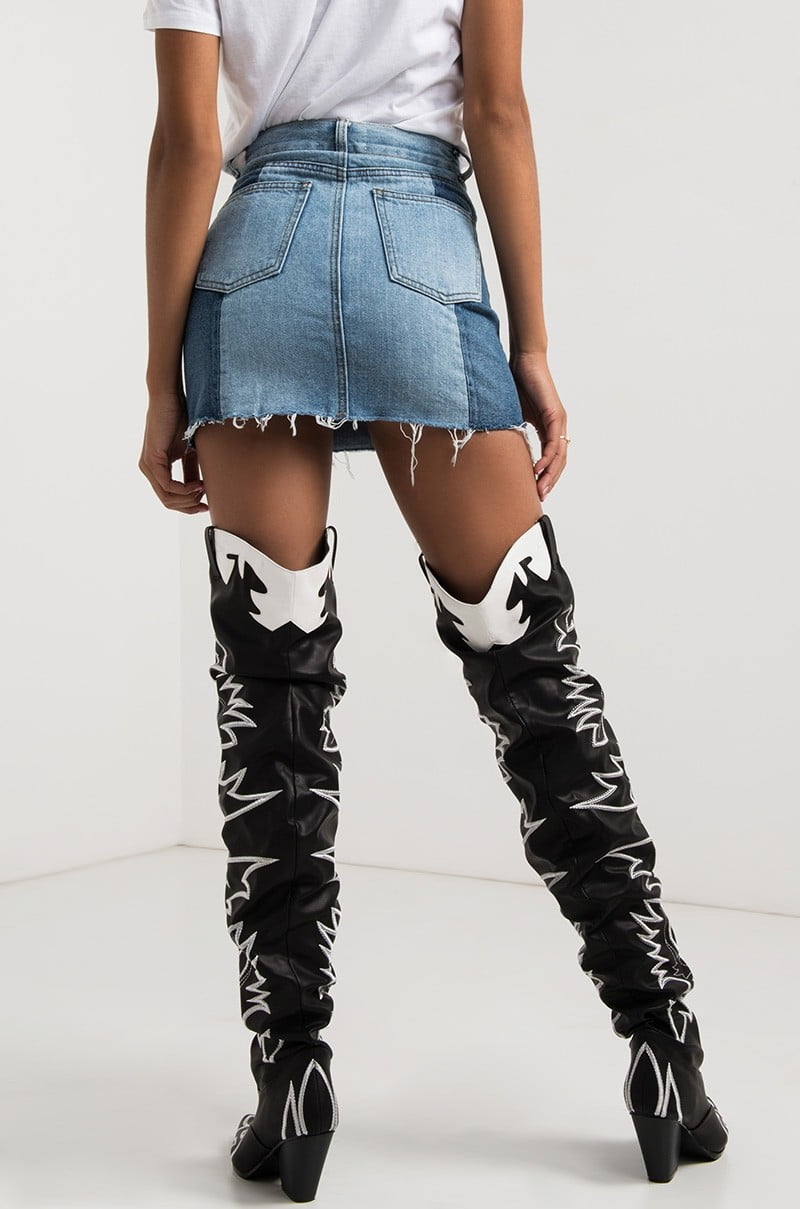 cape robbin kelsey 21 black white rockstar western pointed slouchy thigh boot