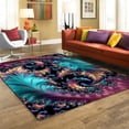 thumbnail image 3 of Teal Brown Red Feather Area Rug, Dark Blue Black Rectangular Indoor Rug, Boys Girls Rug Anti-Slip Machine Washable Soft Modern For Dormitory Bedroom Hotel 2x3ft, 3 of 6