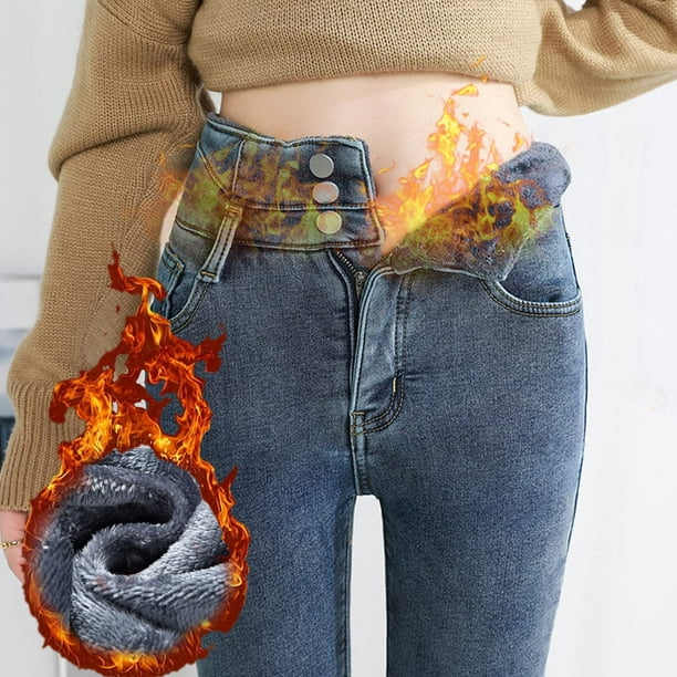 Womens Thermal Jeans Fleece Lined Denim Leggings Stretch Winter Warm  Jeggings