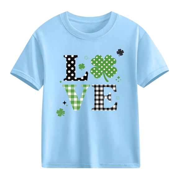 Xdegoge Kids Girls Polka Dot Love Clover T-Shirt, Playful Patchwork Style for Toddlers to Teens, Trendy St. Patrick's Day Wear 3-10Y