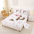 thumbnail image 2 of Erosebridal Aesthetic Coquette Bowknot Bed Sheets,Letter P Monogrammed King Sheets For Girls Kids,Pink White Brown 4-Piece, 2 of 6