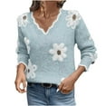 thumbnail image 2 of jobturf Sweaters for Women Lightweight Long Sleeve V Neck Knit Pullover Tops Fall Winter Casual Floral Graphic Warm Sweater Shirts, 2 of 9
