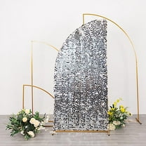 BalsaCircle 6 feet Silver Big Payette Sequin Double Sided Half Moon Wedding Arch Backdrop Stand Cover Party Events