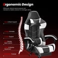 thumbnail image 3 of Frovlni Ergonomic Gaming Chair with Footrest for Adults, Height Adjustable High Back Reclining PU Leather Office Chair with Headrest and Lumbar Support, Black & White, 3 of 10