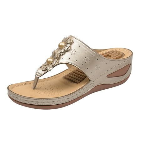 

Sandals Women Bohemian Hollow Out Slipsole Flip Flop Sandal Pu Gold 40