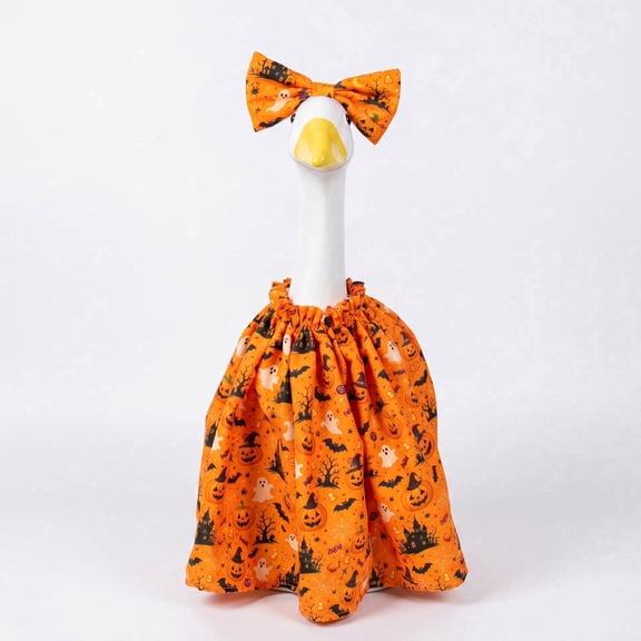 Porch Goose Halloween Outfit, Pumpkin Ghost Print Costume Set for 17-23" Lawn Statue