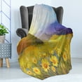 thumbnail image 4 of Fine Art Soft Flannel Fleece Blanket, Daisy Flower Blossom Meadow Painting with Hills Sunset Spring Season Foliage Image, Cozy Plush for Indoor and Outdoor Use, 70" x 90", Multicolor, by Ambesonne, 4 of 5