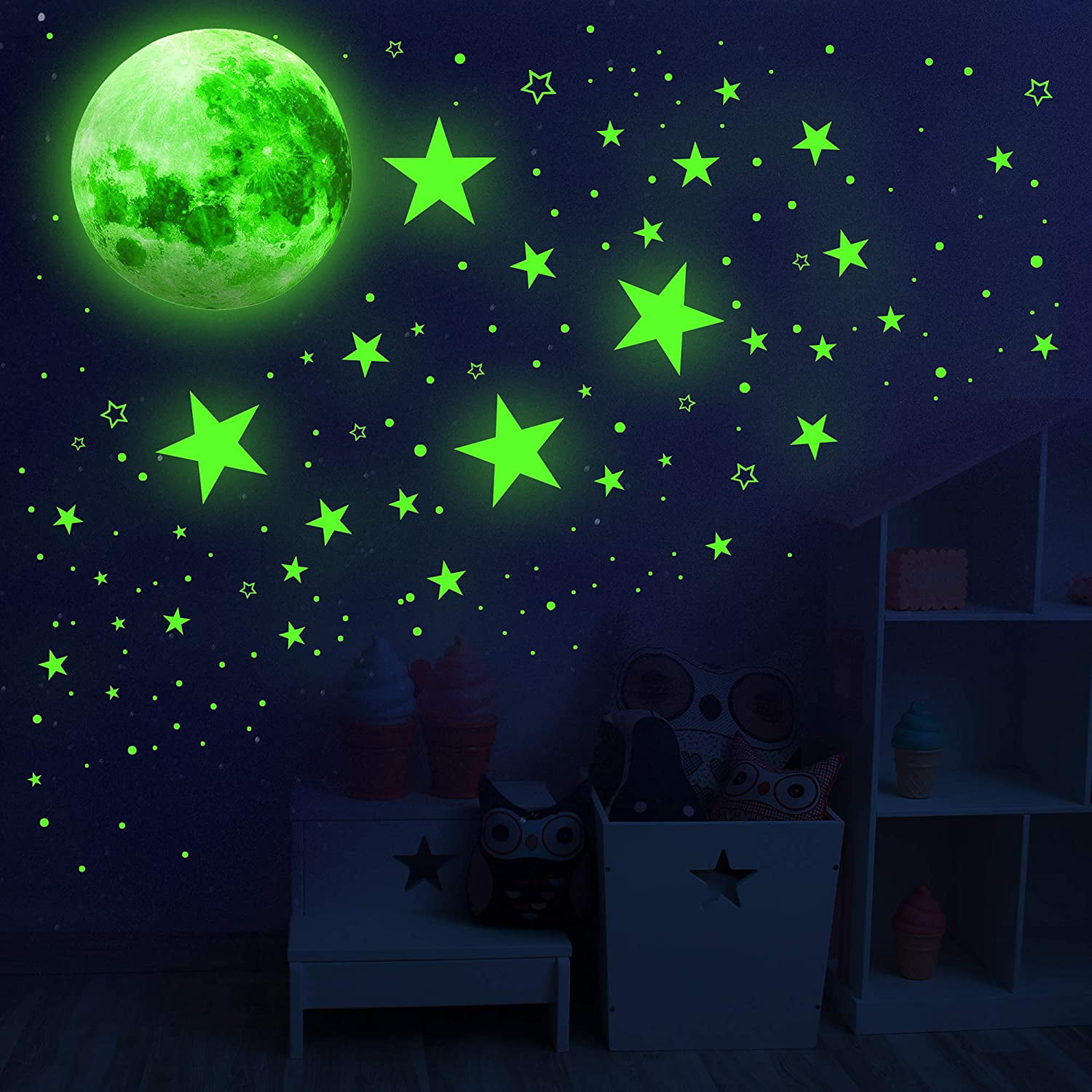 Glow in The Dark Stickers for Ceiling, 625Pcs Dark Stars and Moon Decals  Wall Stickers Solar System Shining Decoration, Glowing in The Dark Ceiling