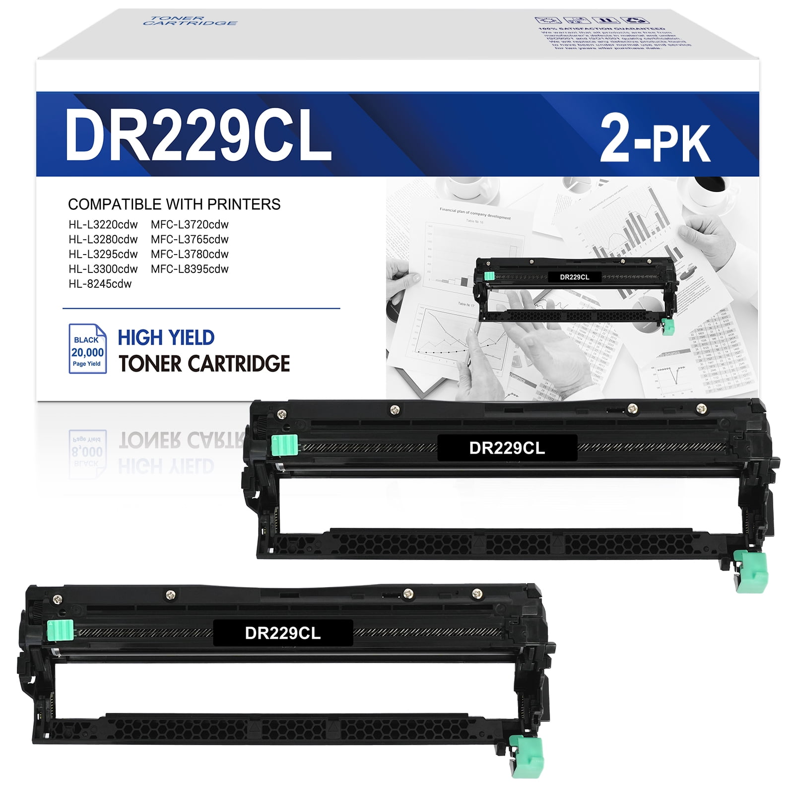 Brother Genuine Laser Printer DR229CL Drum Unit with Toner, Up to