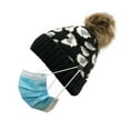thumbnail image 4 of Herrnalise Women Leopard Stitching Outdoor Plush Hats Crochet Knit Button Beanie Cap, 4 of 4