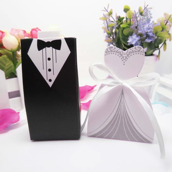 HONITANO 100Pcs Wedding Treat Boxes Paper Rectangular present Packaging For Bridegroom And Bride 5X3X10cm