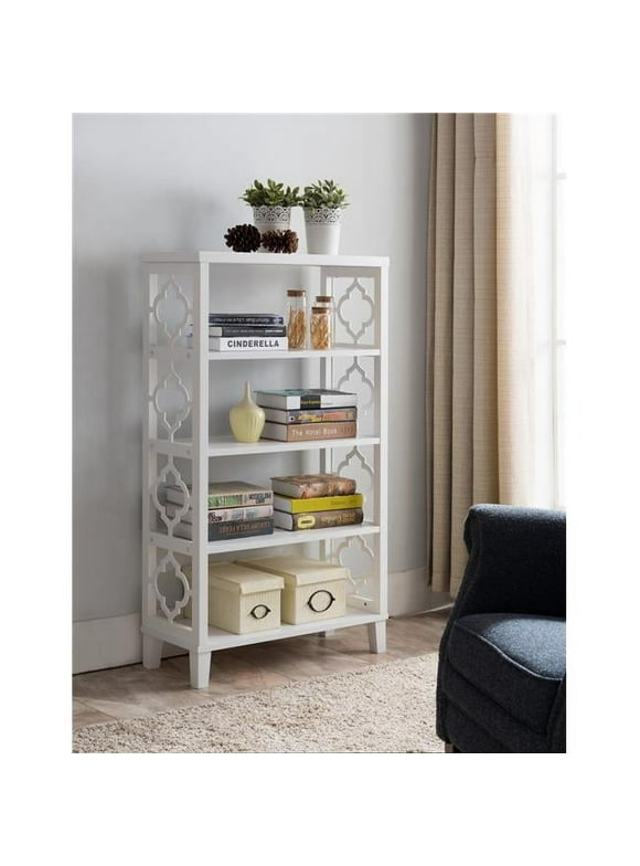 Inroom Furniture Designs  5 Tier Bookcase, Solid Wood & Wood Veneer - White