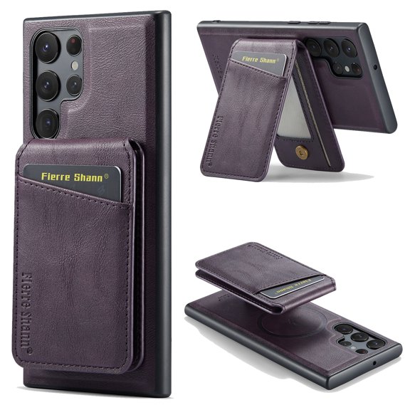 Mantto Compatible with Samsung Galaxy S25 Ultra Wallet Case 2 in 1 Detachable Back Cards Slot PU Leather Magnetic magsafe case-Off [Compatible With MagSafe] Luxury Vegan Leather Slim Cover, Purple