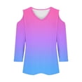 thumbnail image 4 of cfhntfmh 3/4 Sleeve Tops for Women Fashion Cold-Shoulder V Neck Printed T-Shirts Fall Lounge Solid Color Basic Vacation Shirts, 4 of 5