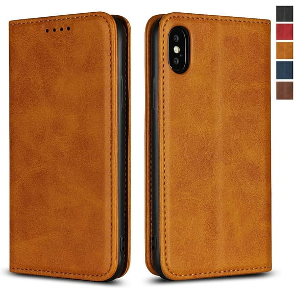 iPhone Xs Max Wallet Case,Premium PU Leather Flip Folio Case with Card Slot, Stand Holder and Magnetic Closure [TPU Shockproof Interior Protective Case] for iPhone Xs Max 6.5", Khaki