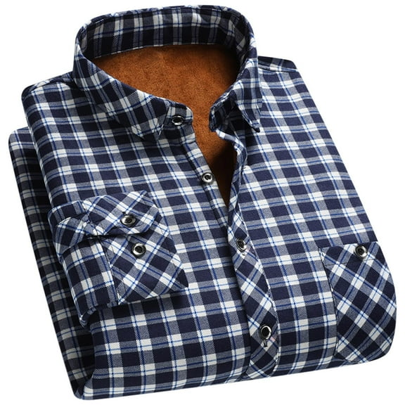 LNWUY (XL-5XL) Big and Tall Men's Velvet Lapel Long Sleeved Shirt Business Casual Versatile Men's Classic Plaid Shirts Top Blue XXXXL