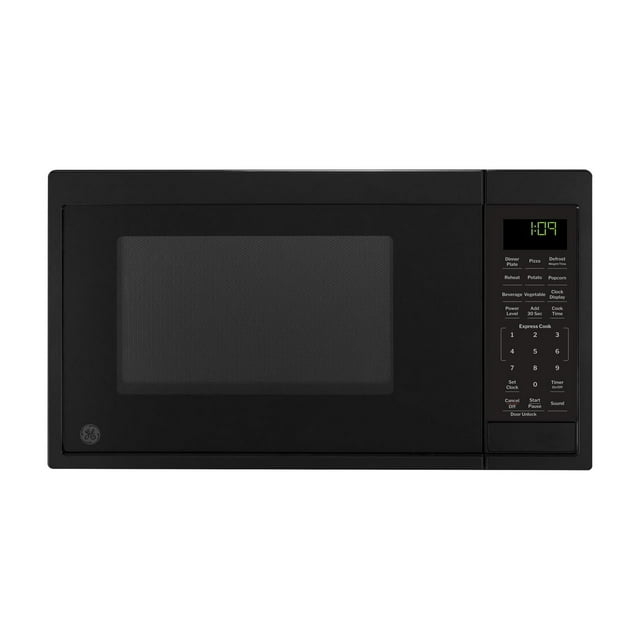 GE GCST09N1WBB Horno microondas, 900 vatios, 7 configuraciones de cocción automática, elementos esenciales de cocina para la encimera, dormitorio o apartamento, tecnología de bloqueo para niños 0.9 pi