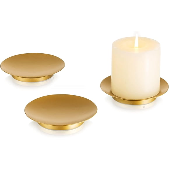 Inweder Iron Plate Candle Holder - Gold Candle Plate for Pillar Candles, Set of 3 Candle Tray, Candle Dish, Decorative Pedestal Candle Stand for LED & Wax Candles, Weddings, Party, Home Decor