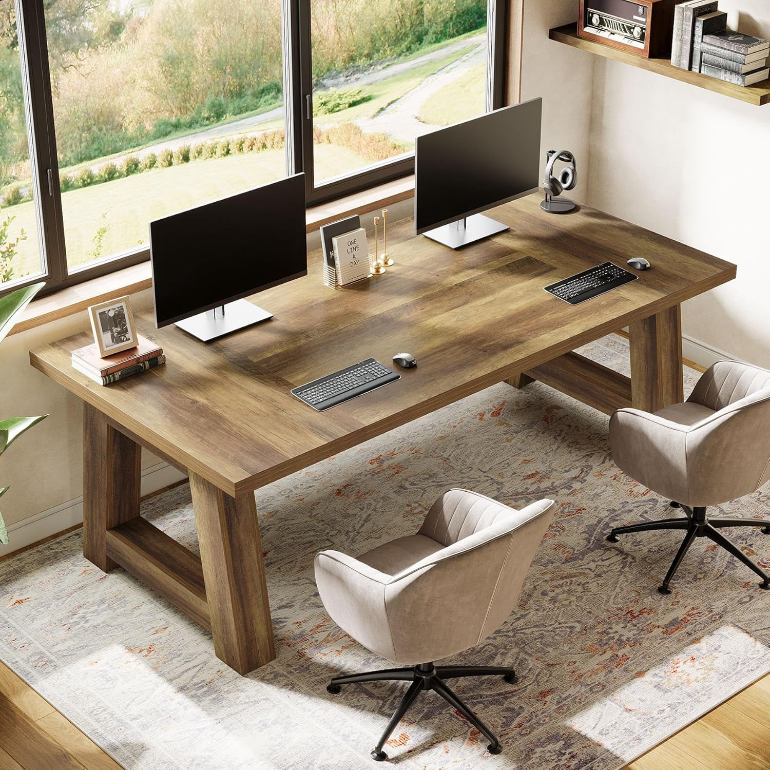 Tribesigns 62.6-Inch Executive Desk, Large Office Desk with Thickened Frame, Computer Desk Business Furniture for Home Office, Brown