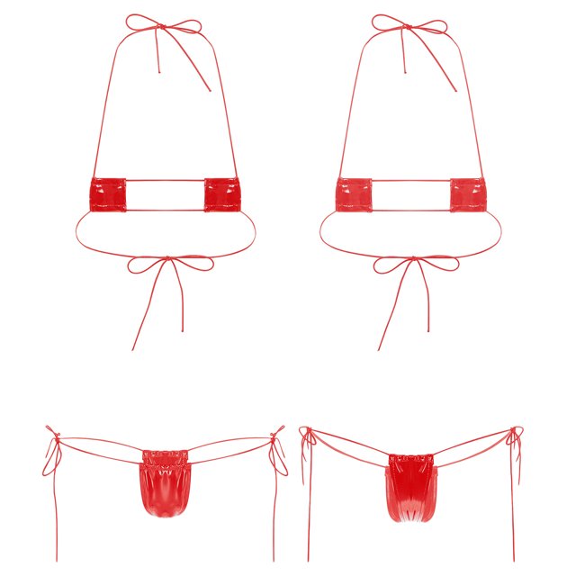 MSemis Women's Extreme Shiny Metallic Micro Bikini Set Mini Thong Swimwear Bathing Suit Type A Red One Size