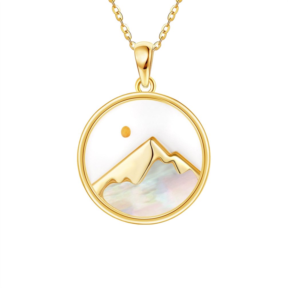 HIRPLIS Mustard Seed Necklace for Women Men Round Faith Mountain Pendant Stainless Steel Gold Plated Shell Inlaid Religious Prayer Personalized Gift Jewelry Gold