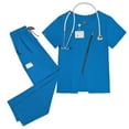 thumbnail image 2 of HAJWOH Womens Scrubs Sets Size1 Stretchy Nursing Uniform Short Sleeve V Neck Scrub & Pants Solid Color Scrub Suit with Multi Pockets Blue XXL, 2 of 5