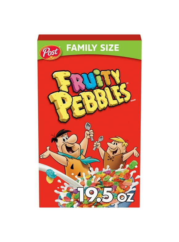 Post Fruity PEBBLES Cereal, Fruity Kids Cereal, Gluten Free, 19.5 oz Family Size Box