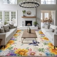 thumbnail image 4 of Area Rug for Living Room, Watercolor Flowers Non-Slip Indoor Ex Large Carpet for Bedroom/Dining Room, Spring Sunflowers Daisy Butterflies Beige Washable Low-Profile Floor Runner Rugs - 8 x 10 Ft, 4 of 7
