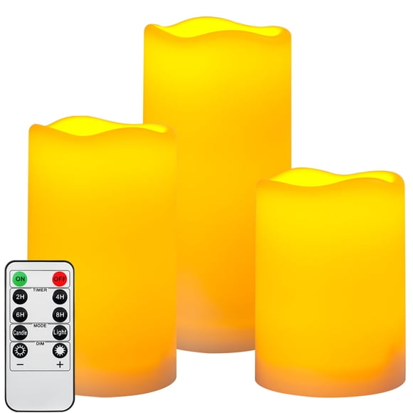 Bougies Sans Flamme Bougies à Piles Bougies DEL d'Extérieur Étanches Bougies en Plastique Fausses avec Minuteries à Distance Ensemble de 3 (Ivoire)