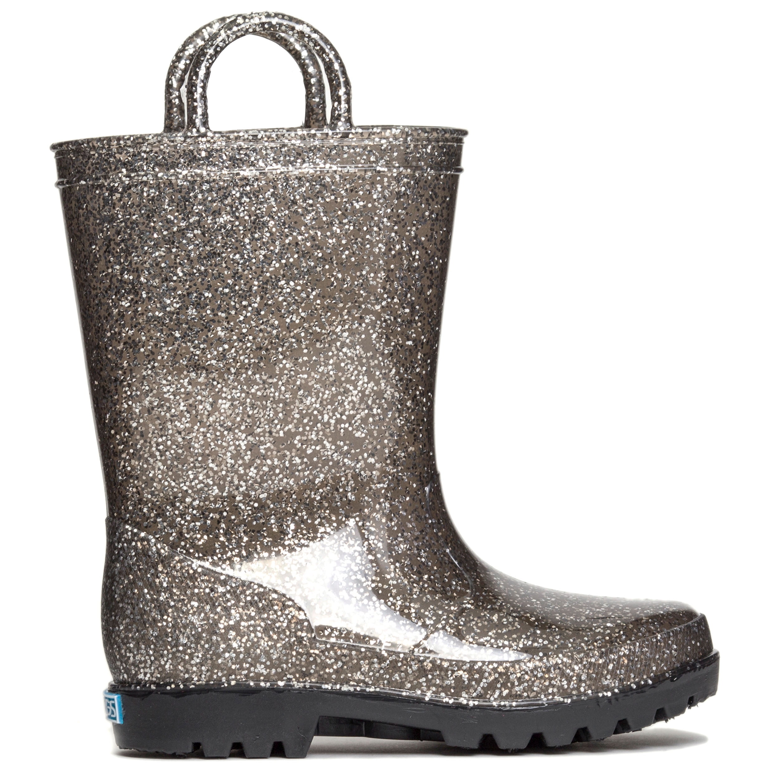 ZOOGS Kids Glitter Rain Boots for Girls and Toddlers Black Silver, 12