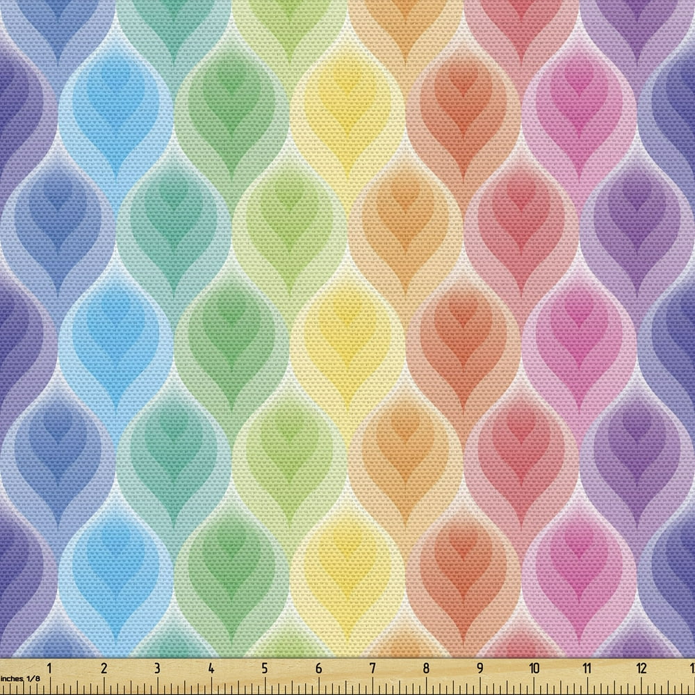 Geometric Fabric by the Yard, Rainbow Colored Ornamental Vintage Floral