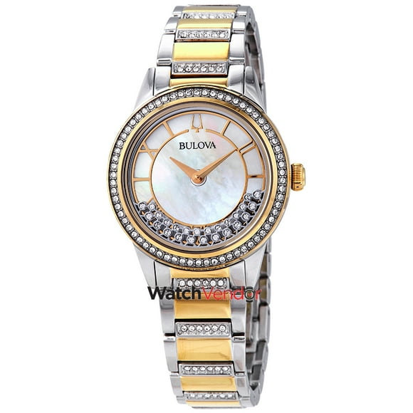 Bulova Crystal Turnstyle Mother of Pearl Dial Two-Tone Ladies Watch 98L245