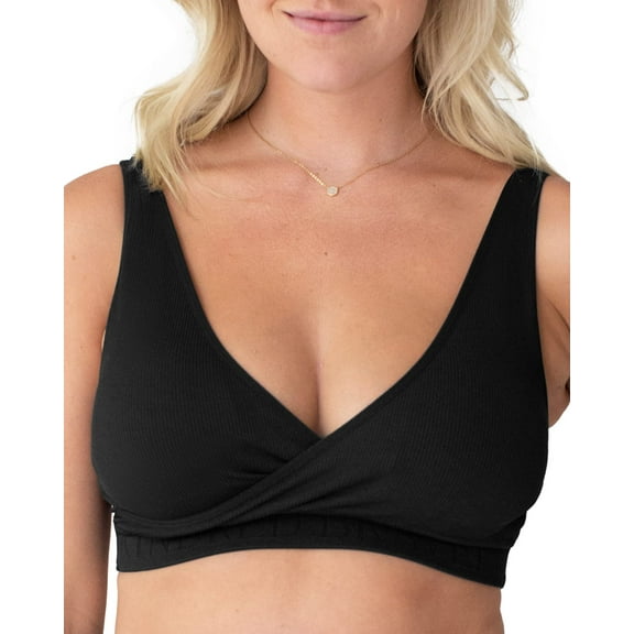 Kindred Bravely Sublime Adjustable Crossover Nursing Bra for Breastfeeding | Wireless Maternity Bra (Black, Large)
