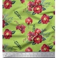 thumbnail image 1 of Soimoi Green Satin Silk Fabric Leaves,Pomegranate & Floral Print Sewing Fabric BTY 42 Inch Wide, 1 of 1
