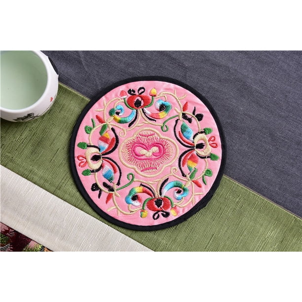 Posavasos de tela bordado a máquina redondo creativo para el hogar, aislamiento térmico, antiescaldaduras, impresión impermeable, regalo, posavasos de té