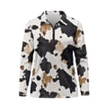 thumbnail image 2 of Uorisanigo Brown Cow Pattern Long Sleeve Golf Polo Shirts for Women Fashion Casual Women's Dry-Fit Golf Polo Shirts with 1/4 Zipper for Tennis Hiking & Outdoor Sports, 2 of 7