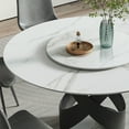 thumbnail image 4 of POVISON 51"Modern Glossy Dining Table For 4 With Lazy Susan, White Round Sintered Stone Tabletop, Black X Carbon Steel Base, 4 of 10