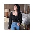 thumbnail image 4 of Women Floral Puff Short Sleeve Summer Square Neck Crop Blouse Tops Spaghetti Strap Back Crop Camisole Cami Top Vest, 4 of 6