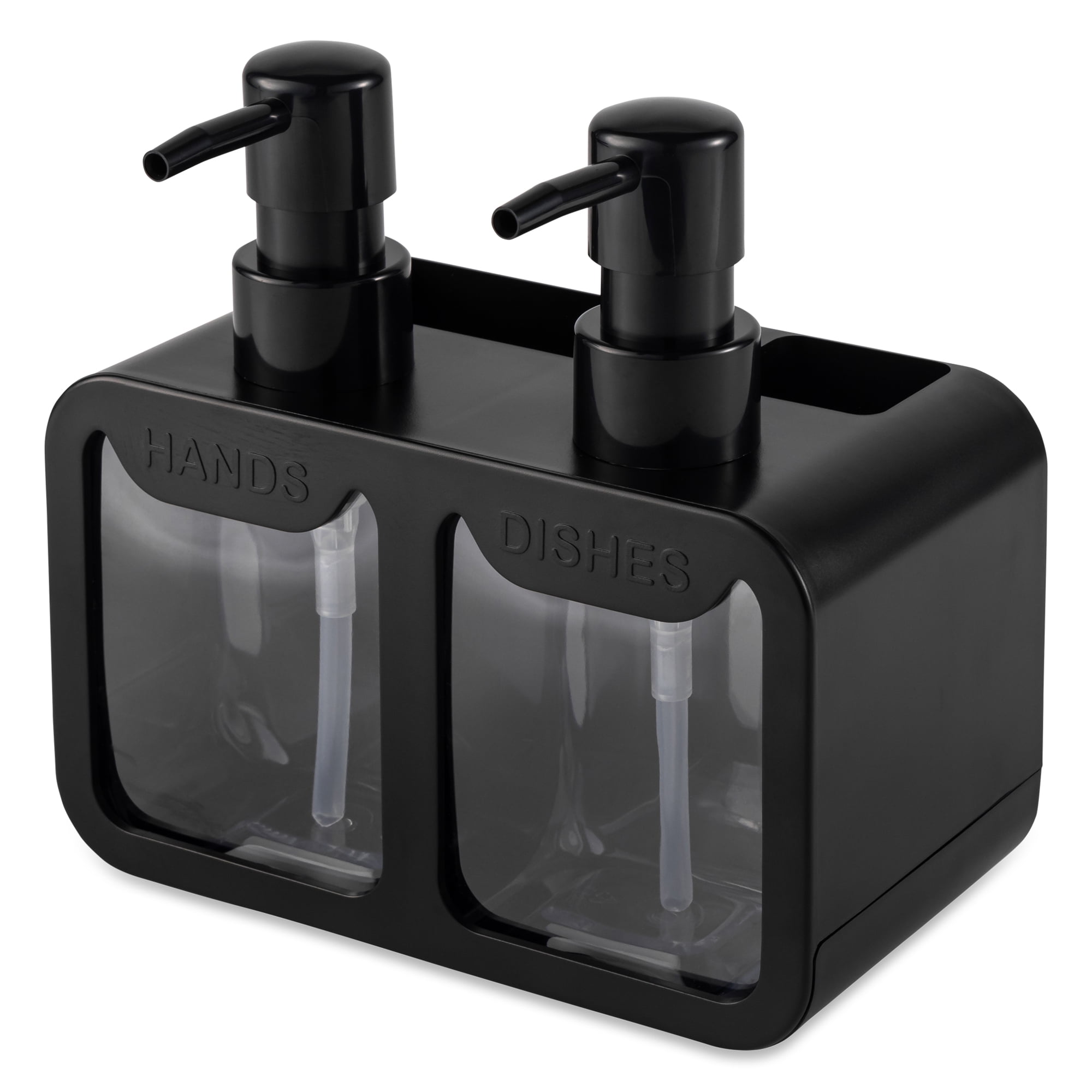 (2 pack) Thyme & Table 2-in-1 Dual Soap Pump and Caddy, Multi-Purpose Sink or Countertop Organizer Caddy, Great for Sponges and Brushes
