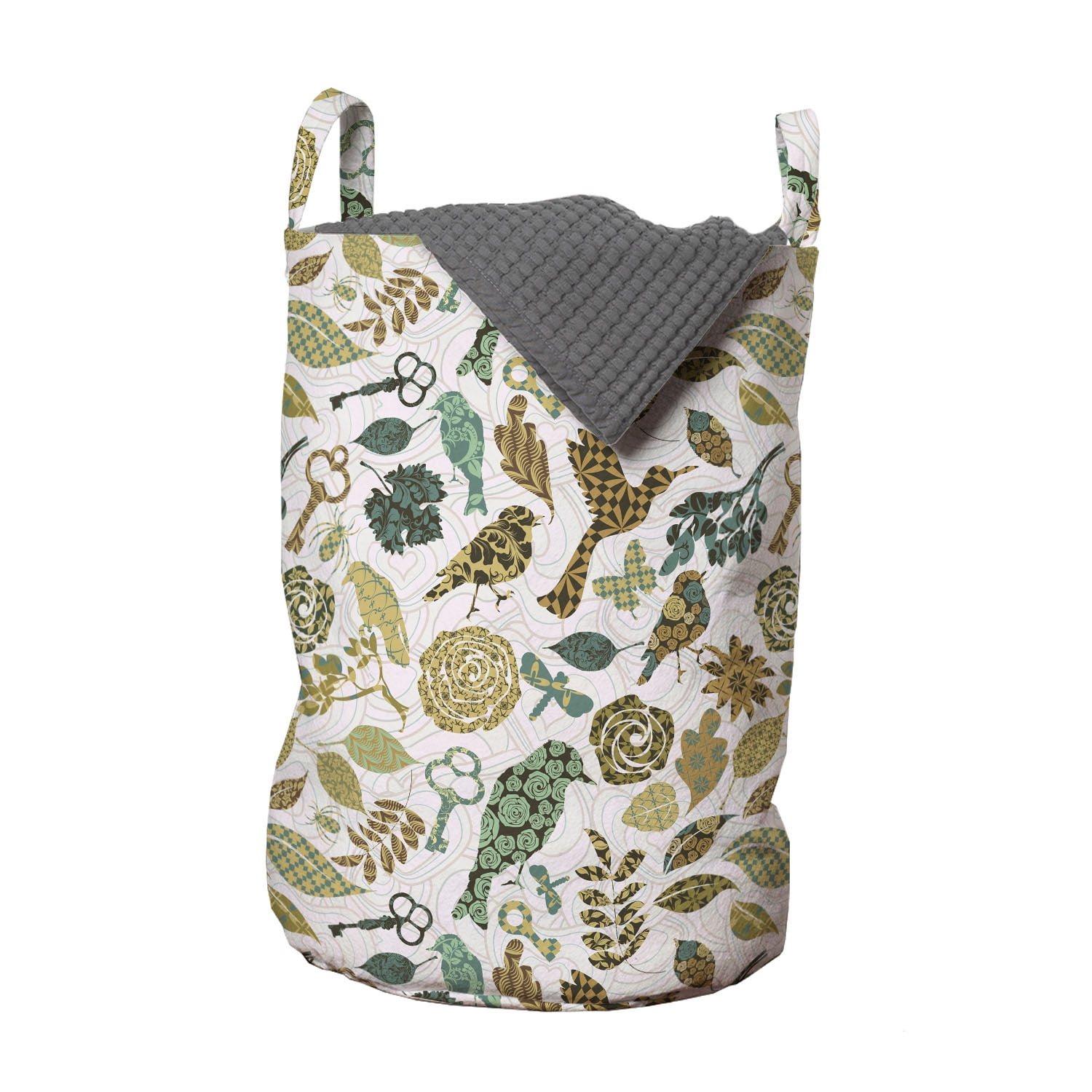 Leaves Laundry Bag, Birds Dragonflies and Keys in Foliage Themed Image ...