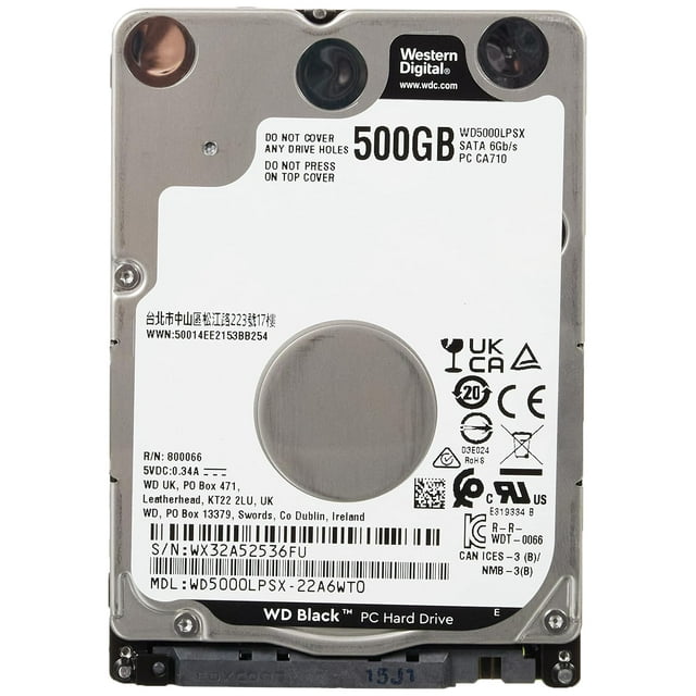 Western Numérique Noir WD5000LPSX Disque Dur 500 Go - 2,5 Pouces Interne - SATA (SATA/600)