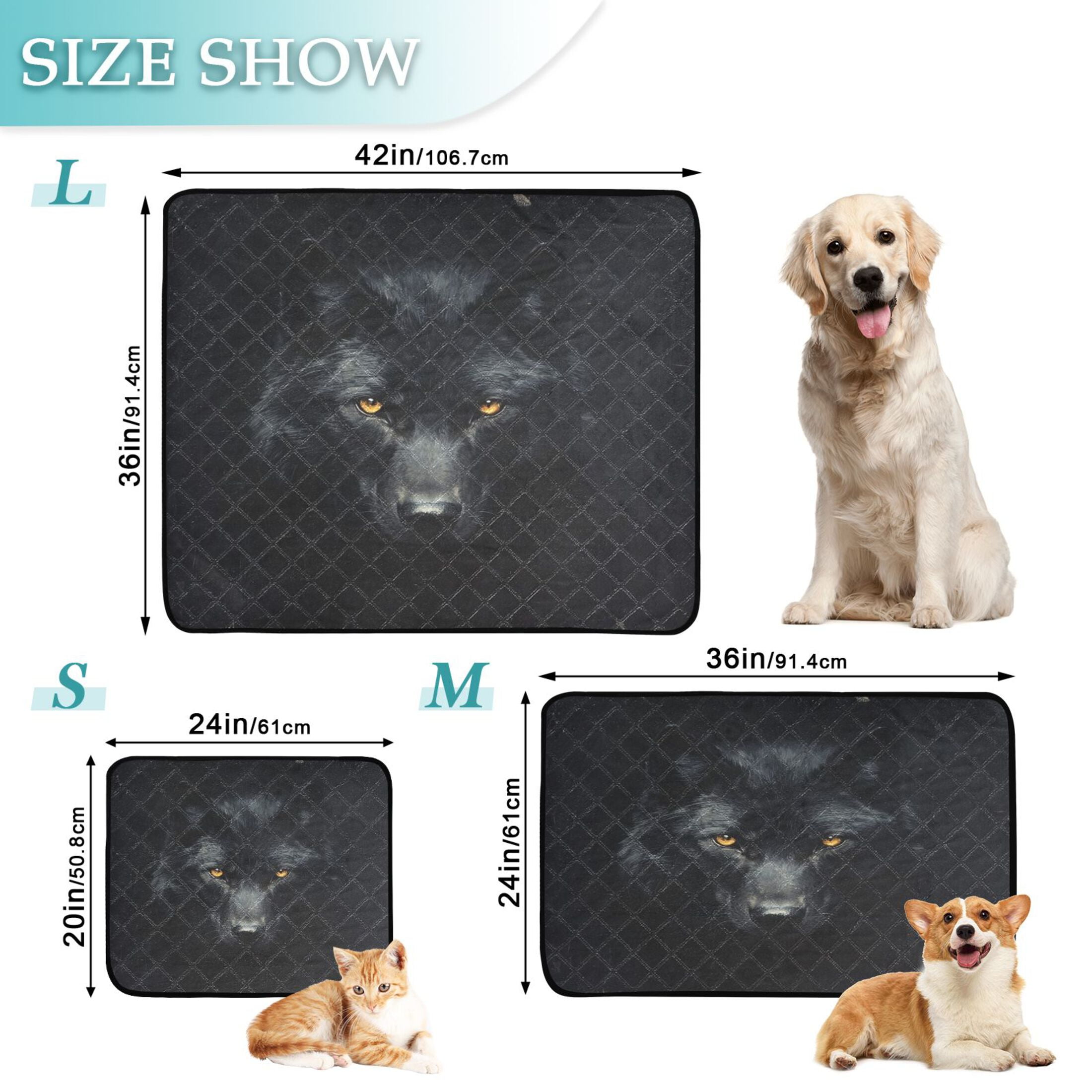 Qxltty Dark Wolf Face Cat litter Pads Pet Set of 2 Diaper Mats Center Anti-leakage Layer Absorbent Soft and Comfortable