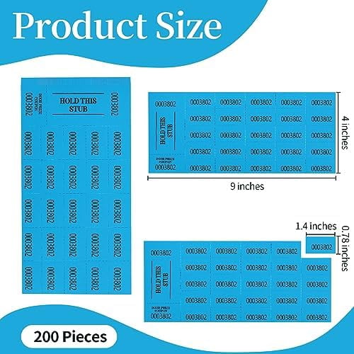 200 Pieces Auction Raffle Tickets Chinese Ticket Raffle Tickets Sheets Basket Auction Ticket Blue 4"× 9" 200 Numbers for Drink Door Prize Fundraiser Silent Carnival Penny Auction Events