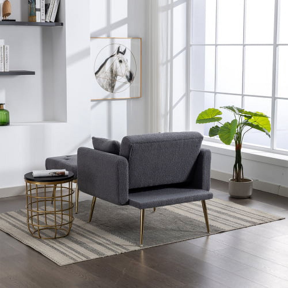 BSHTI 36.61'' Wide Modern Accent Chair With 3 Positions Adjustable Backrest, Tufted Chaise Lounge Chair, Single Recliner Armchair With Ottoman And Gold Legs For Living Room, Bedroom (Gray)
