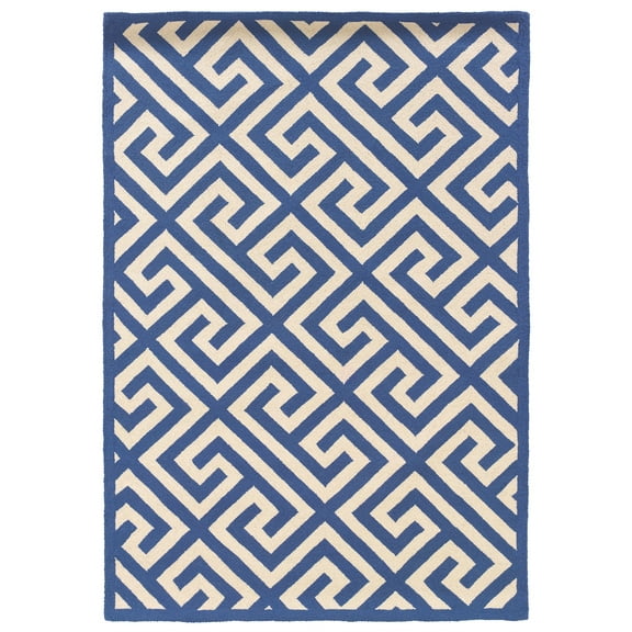 Linon Silhouette Greek Key Hand Hooked Wool 5'x7' Rug in Navy